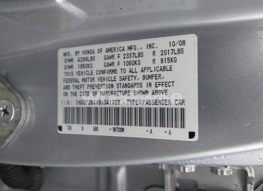 Photo 9 of 2009 Honda Accord 2.4 LX-P (VIN 1HGCP26419A041759)