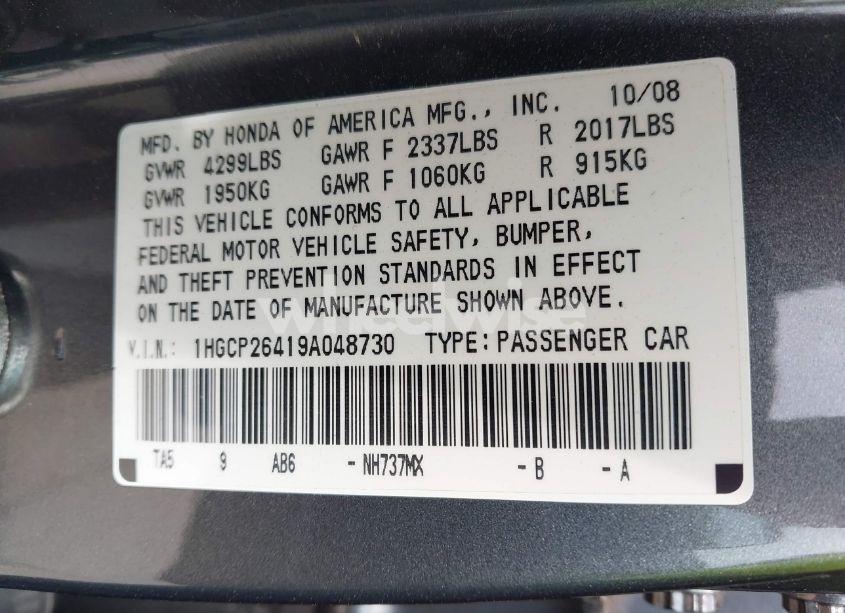Photo 9 of 2009 Honda Accord 2.4 LX-P (VIN 1HGCP26419A048730)