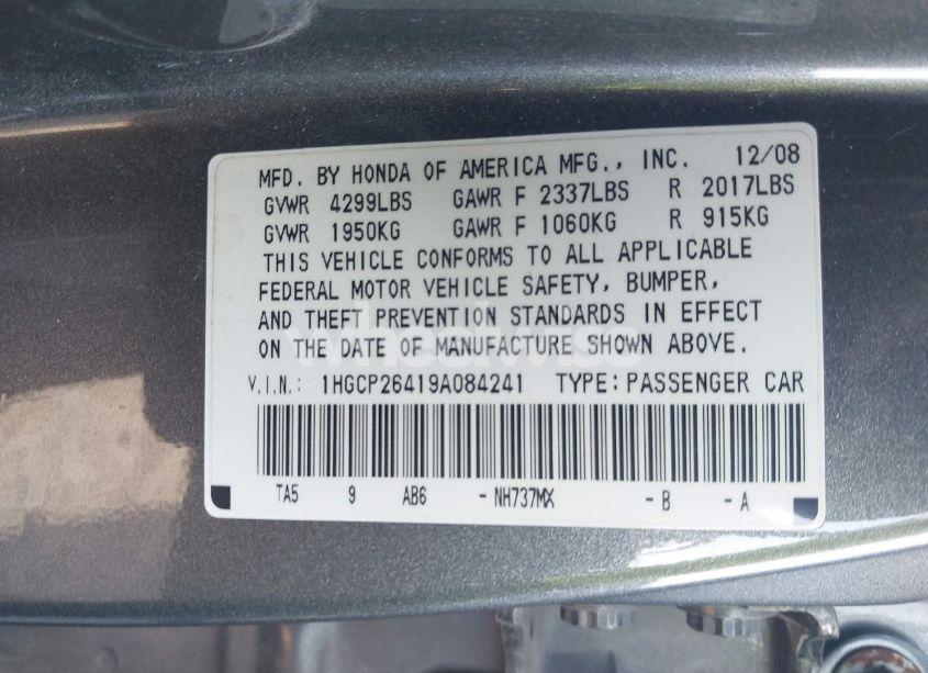 Photo 9 of 2009 Honda Accord 2.4 LX-P (VIN 1HGCP26419A084241)