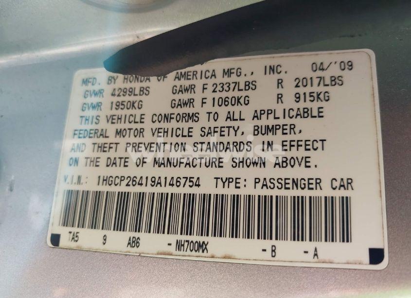 Photo 9 of 2009 Honda Accord 2.4 LX-P (VIN 1HGCP26419A146754)