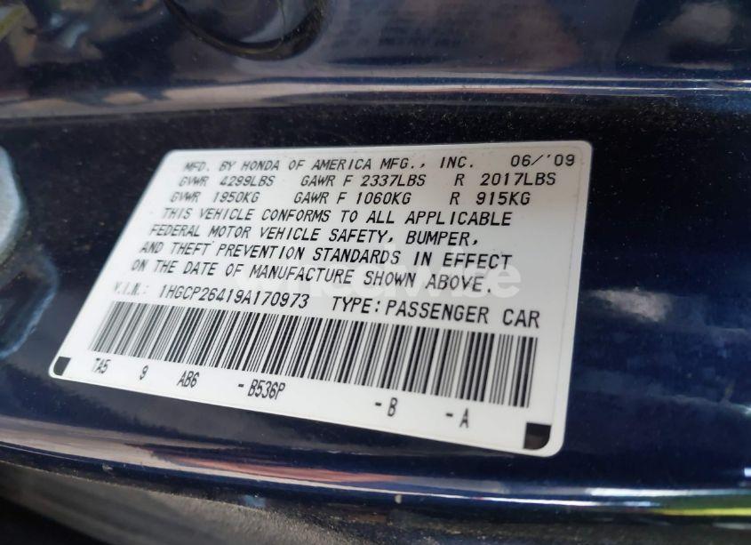 Photo 9 of 2009 Honda Accord 2.4 LX-P (VIN 1HGCP26419A170973)