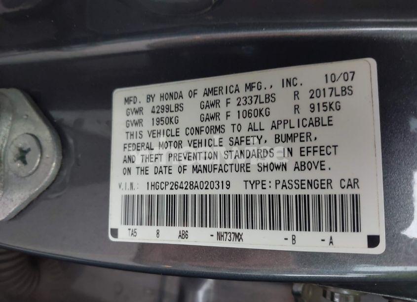 Photo 9 of 2008 Honda Accord 2.4 LX-P (VIN 1HGCP26428A020319)