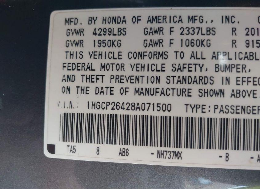 Photo 9 of 2008 Honda Accord 2.4 LX-P (VIN 1HGCP26428A071500)