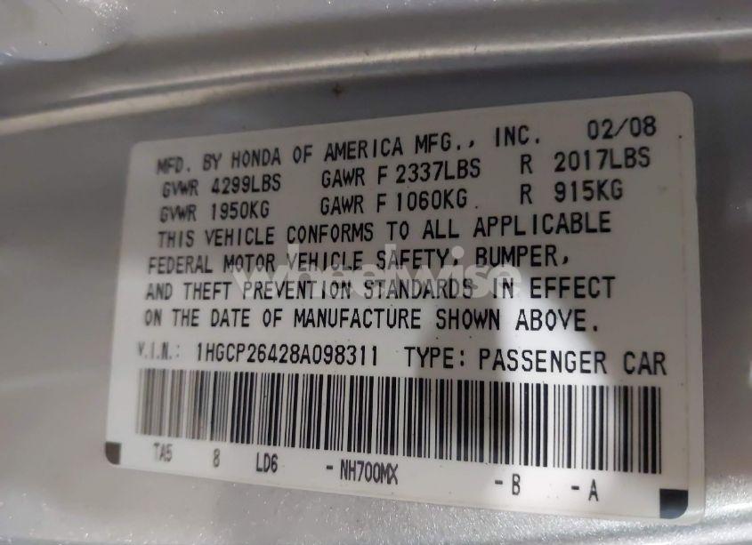 Photo 9 of 2008 Honda Accord 2.4 LX-P (VIN 1HGCP26428A098311)
