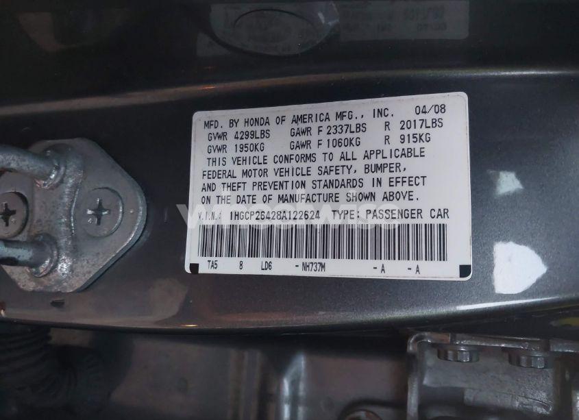 Photo 9 of 2008 Honda Accord 2.4 LX-P (VIN 1HGCP26428A122624)