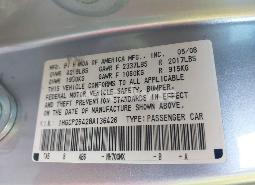 Photo 9 of 2008 Honda Accord 2.4 LX-P (VIN 1HGCP26428A136426)