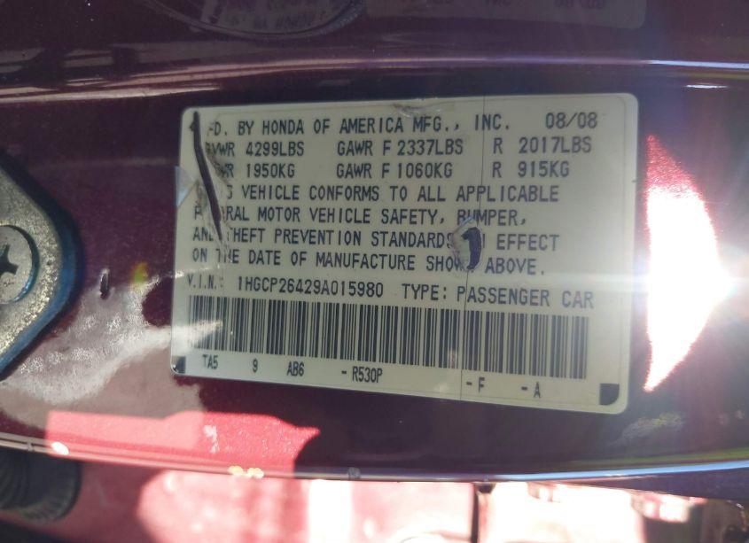 Photo 9 of 2009 Honda Accord 2.4 LX-P (VIN 1HGCP26429A015980)