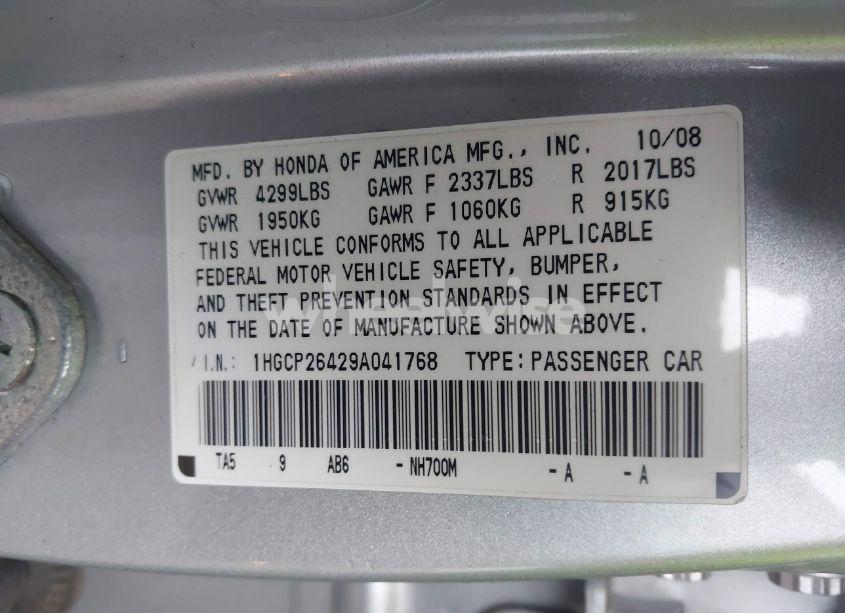 Photo 9 of 2009 Honda Accord 2.4 LX-P (VIN 1HGCP26429A041768)