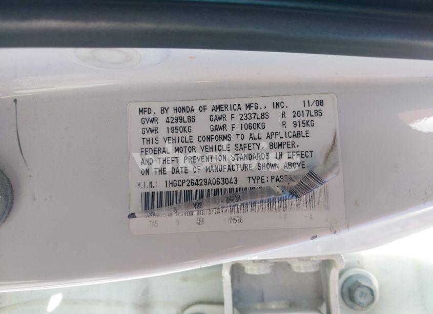 Photo 9 of 2009 Honda Accord 2.4 LX-P (VIN 1HGCP26429A063043)