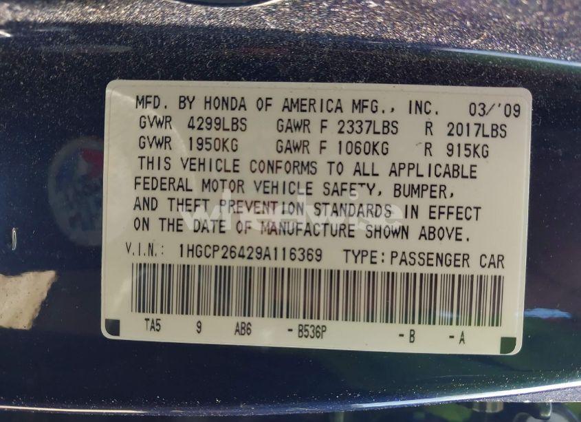 Photo 9 of 2009 Honda Accord 2.4 LX-P (VIN 1HGCP26429A116369)