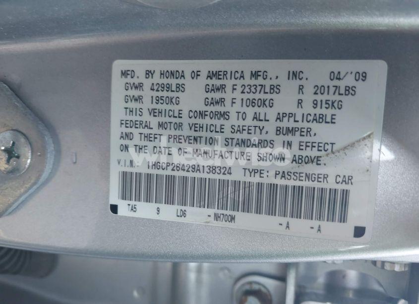 Photo 9 of 2009 Honda Accord 2.4 LX-P (VIN 1HGCP26429A138324)