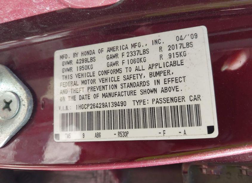 Photo 9 of 2009 Honda Accord 2.4 LX-P (VIN 1HGCP26429A139490)