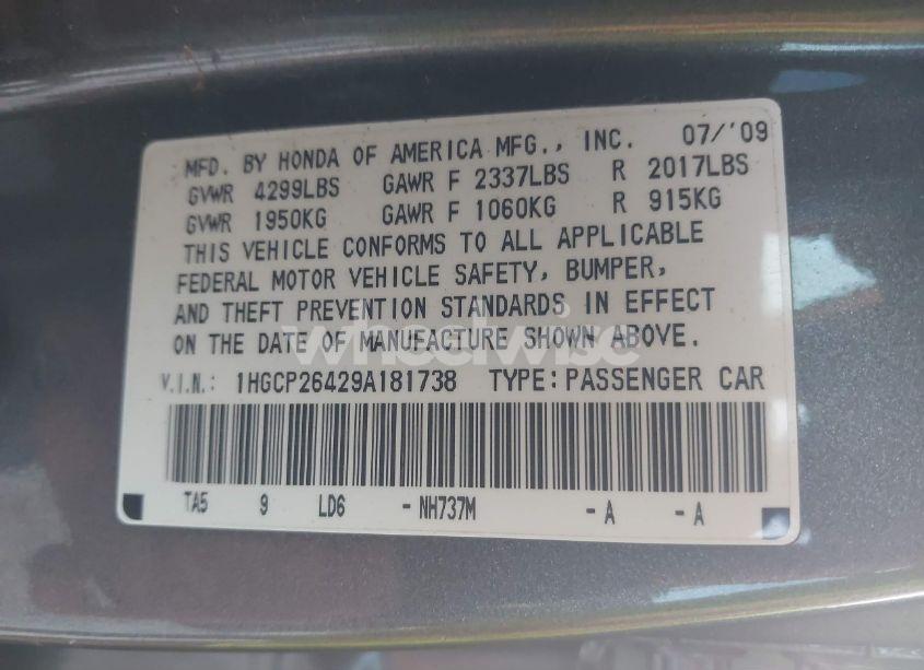 Photo 9 of 2009 Honda Accord 2.4 LX-P (VIN 1HGCP26429A181738)