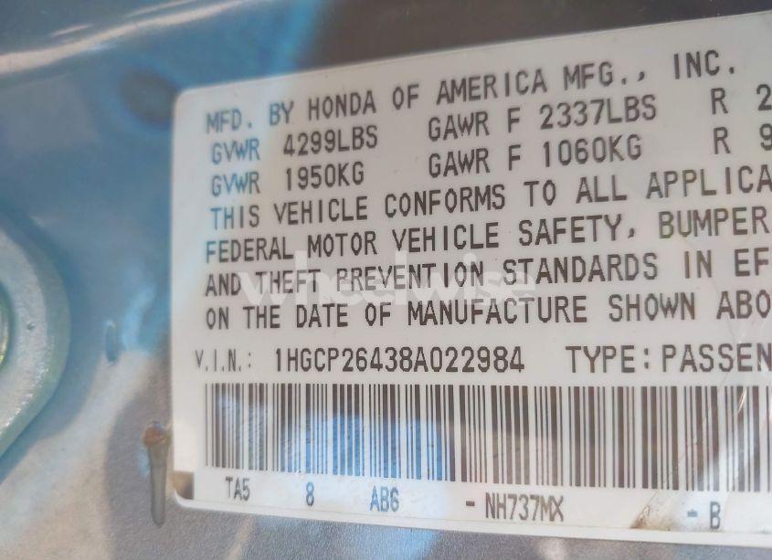 Photo 9 of 2008 Honda Accord 2.4 LX-P (VIN 1HGCP26438A022984)