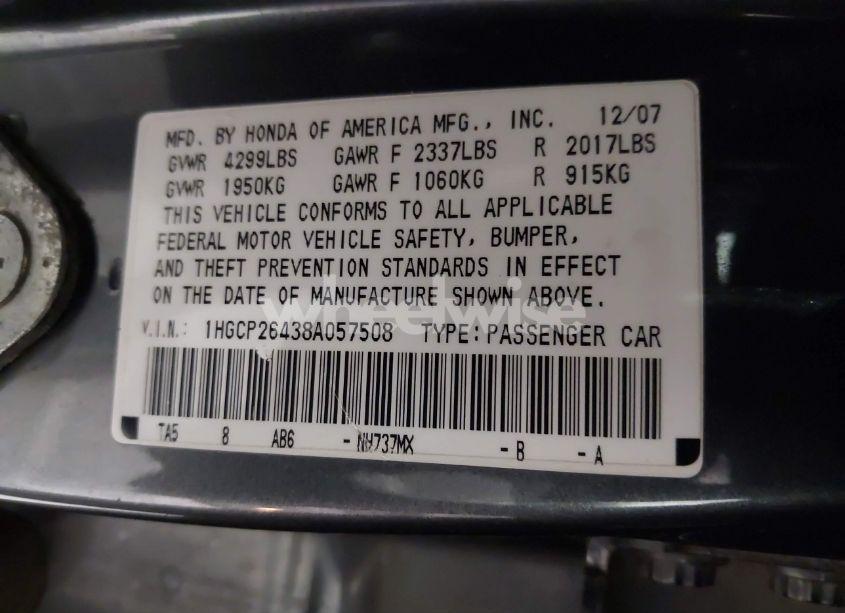 Photo 9 of 2008 Honda Accord 2.4 LX-P (VIN 1HGCP26438A057508)