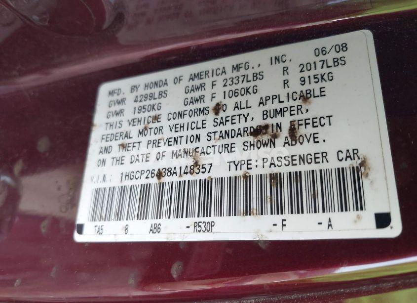 Photo 9 of 2008 Honda Accord 2.4 LX-P (VIN 1HGCP26438A148357)