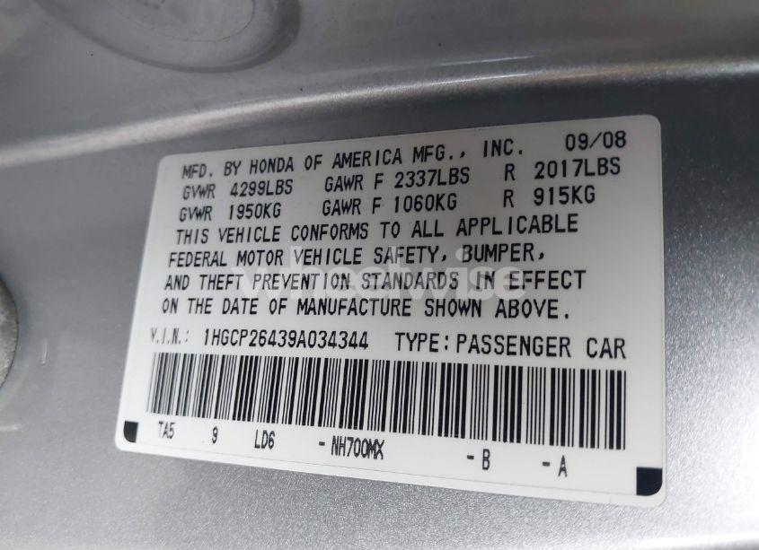 Photo 9 of 2009 Honda Accord 2.4 LX-P (VIN 1HGCP26439A034344)