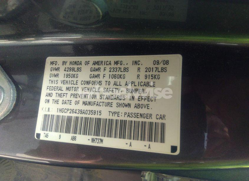Photo 9 of 2009 Honda Accord 2.4 LX-P (VIN 1HGCP26439A035915)