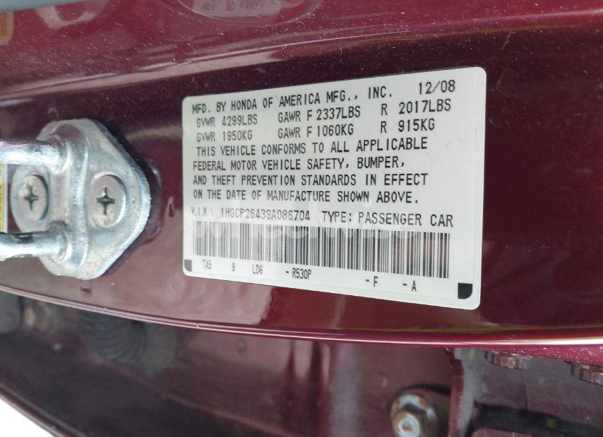 Photo 9 of 2009 Honda Accord 2.4 LX-P (VIN 1HGCP26439A086704)