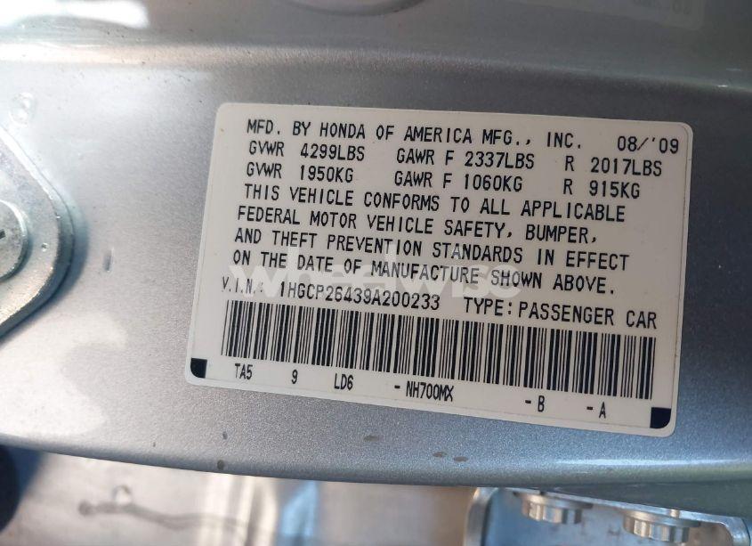 Photo 9 of 2009 Honda Accord 2.4 LX-P (VIN 1HGCP26439A200233)