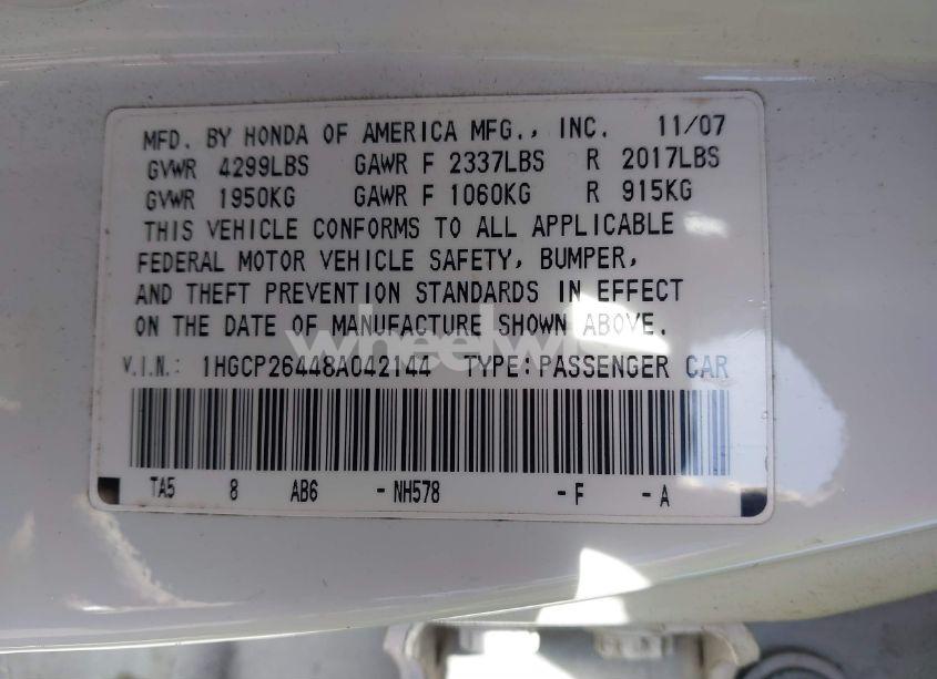 Photo 9 of 2008 Honda Accord 2.4 LX-P (VIN 1HGCP26448A042144)