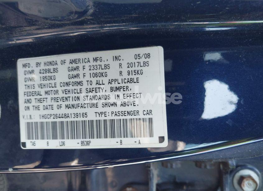 Photo 9 of 2008 Honda Accord 2.4 LX-P (VIN 1HGCP26448A139165)