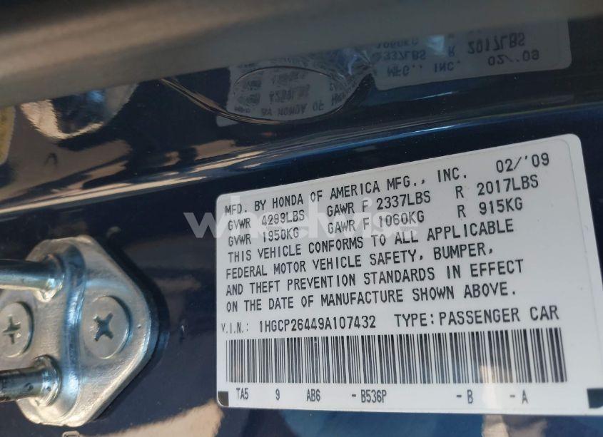 Photo 9 of 2009 Honda Accord 2.4 LX-P (VIN 1HGCP26449A107432)