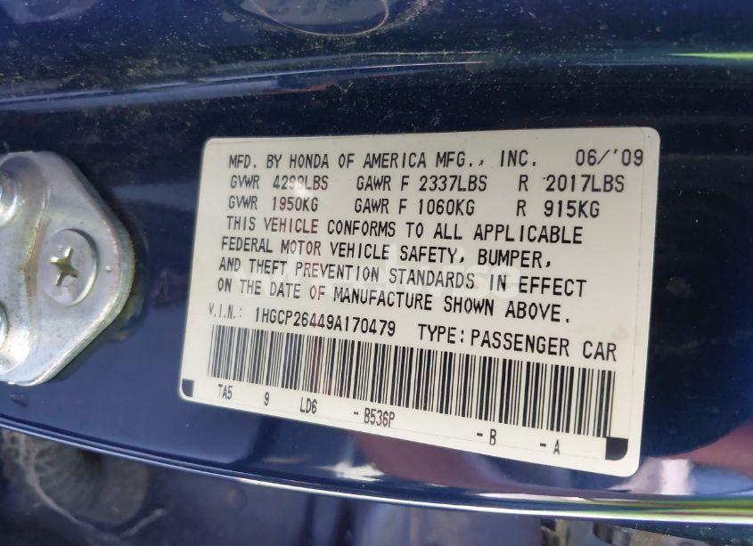 Photo 9 of 2009 Honda Accord 2.4 LX-P (VIN 1HGCP26449A170479)