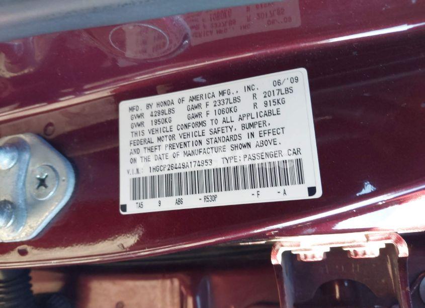 Photo 9 of 2009 Honda Accord 2.4 LX-P (VIN 1HGCP26449A174953)