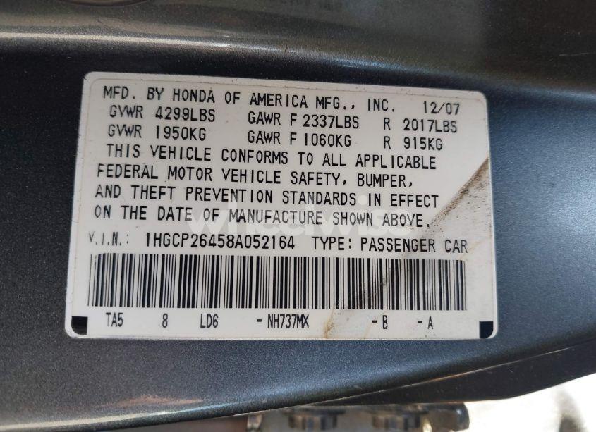 Photo 9 of 2008 Honda Accord 2.4 LX-P (VIN 1HGCP26458A052164)