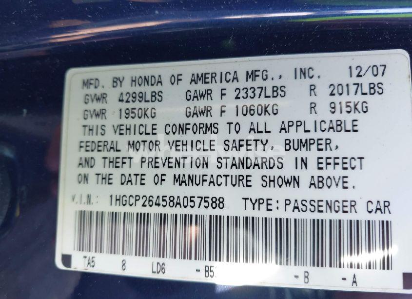 Photo 9 of 2008 Honda Accord 2.4 LX-P (VIN 1HGCP26458A057588)