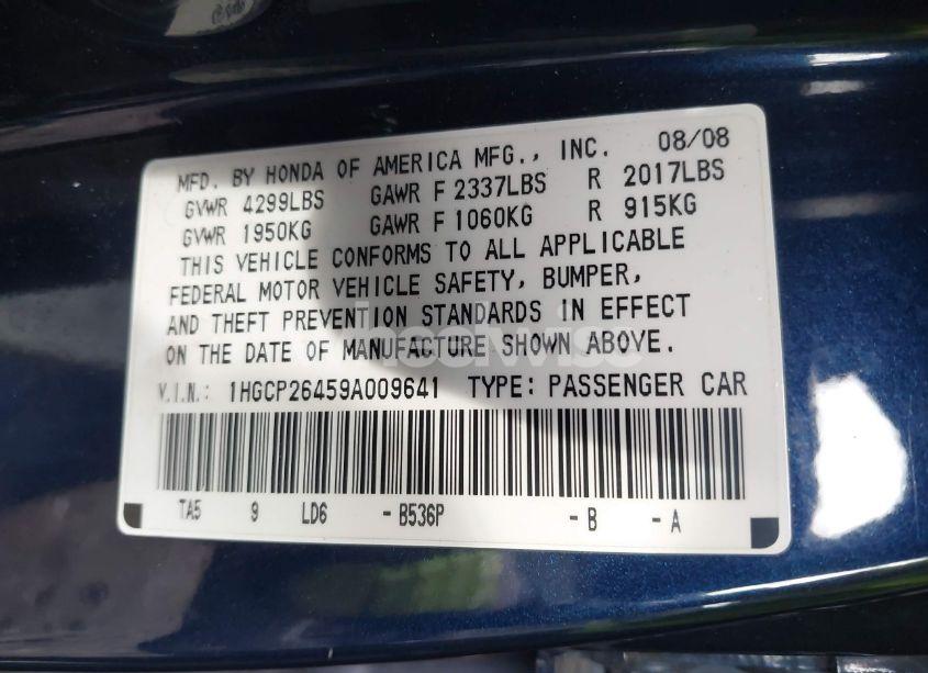 Photo 9 of 2009 Honda Accord 2.4 LX-P (VIN 1HGCP26459A009641)