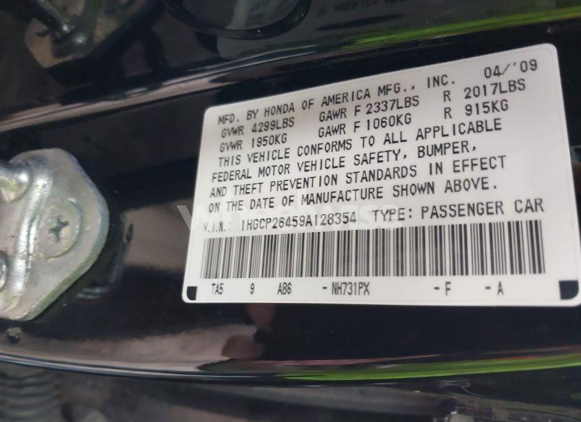 Photo 9 of 2009 Honda Accord 2.4 LX-P (VIN 1HGCP26459A128354)