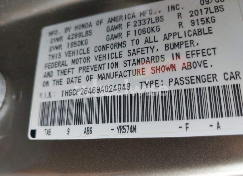 Photo 9 of 2009 Honda Accord 2.4 LX-P (VIN 1HGCP26469A024049)