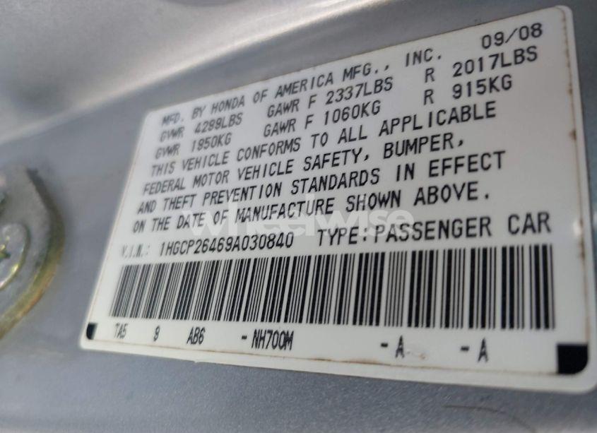 Photo 9 of 2009 Honda Accord 2.4 LX-P (VIN 1HGCP26469A030840)