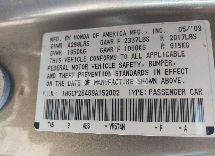 Photo 9 of 2009 Honda Accord 2.4 LX-P (VIN 1HGCP26469A152002)