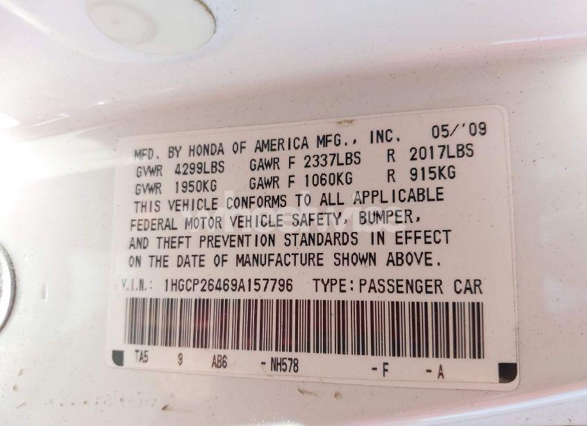Photo 9 of 2009 Honda Accord 2.4 LX-P (VIN 1HGCP26469A157796)