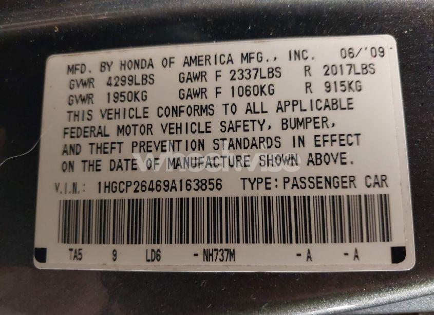 Photo 9 of 2009 Honda Accord 2.4 LX-P (VIN 1HGCP26469A163856)