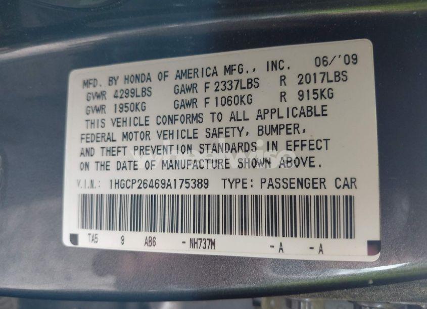 Photo 9 of 2009 Honda Accord 2.4 LX-P (VIN 1HGCP26469A175389)