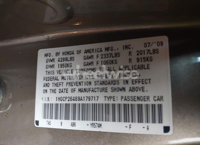 Photo 9 of 2009 Honda Accord 2.4 LX-P (VIN 1HGCP26469A179717)