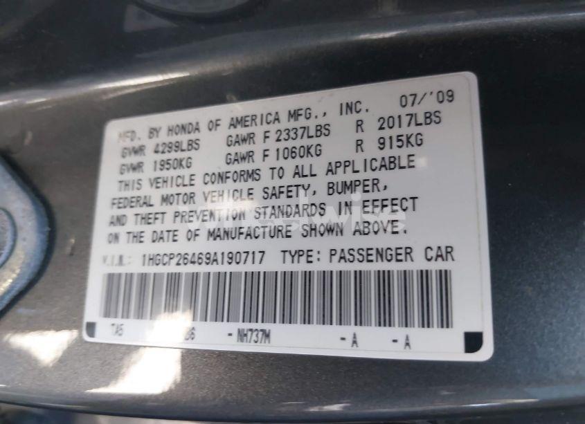 Photo 9 of 2009 Honda Accord 2.4 LX-P (VIN 1HGCP26469A190717)