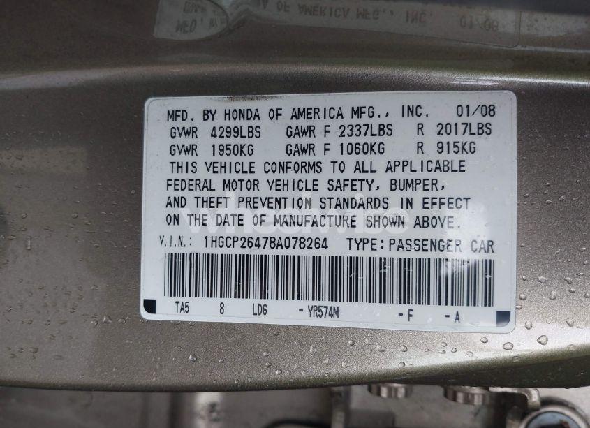 Photo 9 of 2008 Honda Accord 2.4 LX-P (VIN 1HGCP26478A078264)