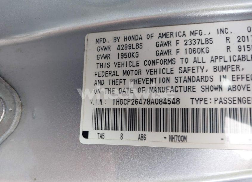 Photo 9 of 2008 Honda Accord 2.4 LX-P (VIN 1HGCP26478A084548)