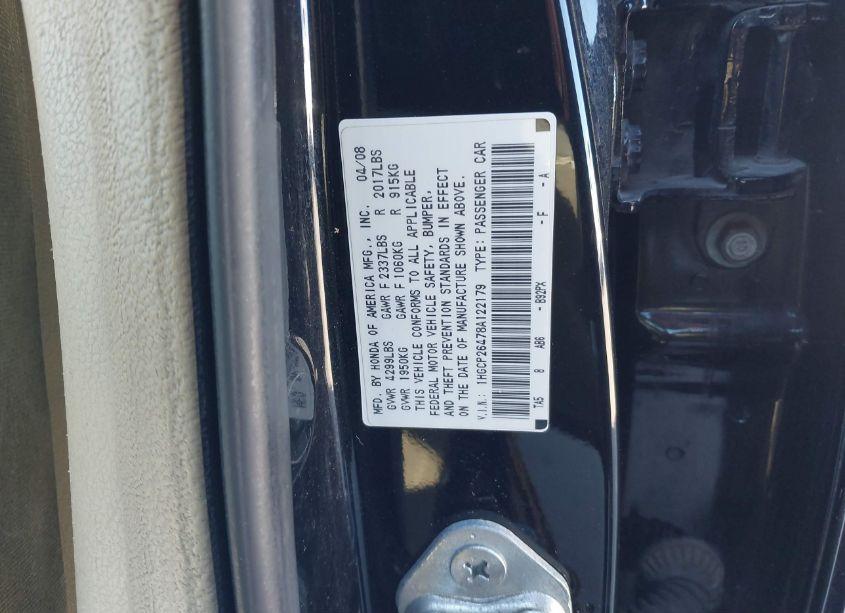 Photo 9 of 2008 Honda Accord 2.4 LX-P (VIN 1HGCP26478A122179)