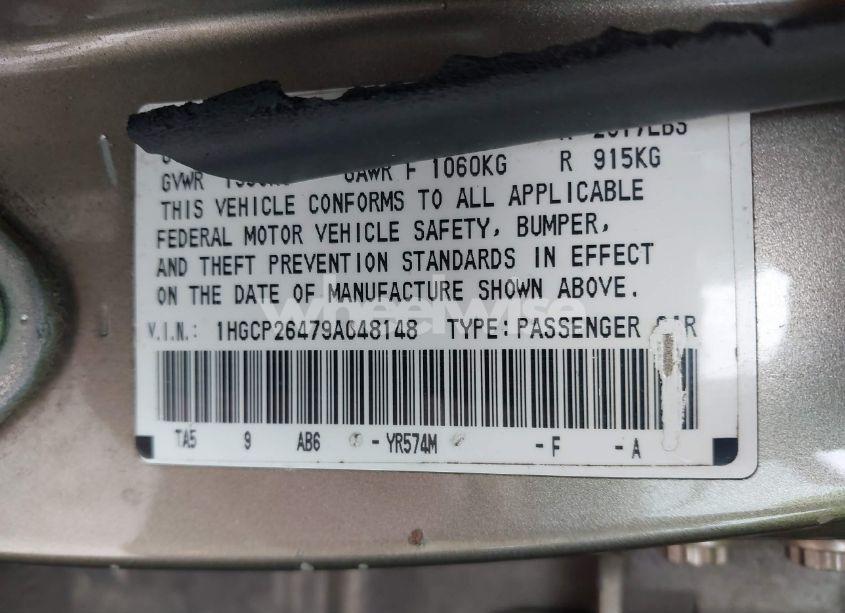 Photo 9 of 2009 Honda Accord 2.4 LX-P (VIN 1HGCP26479A048148)