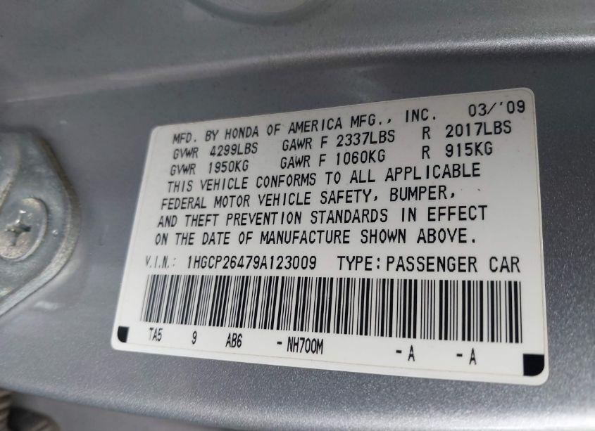 Photo 9 of 2009 Honda Accord 2.4 LX-P (VIN 1HGCP26479A123009)
