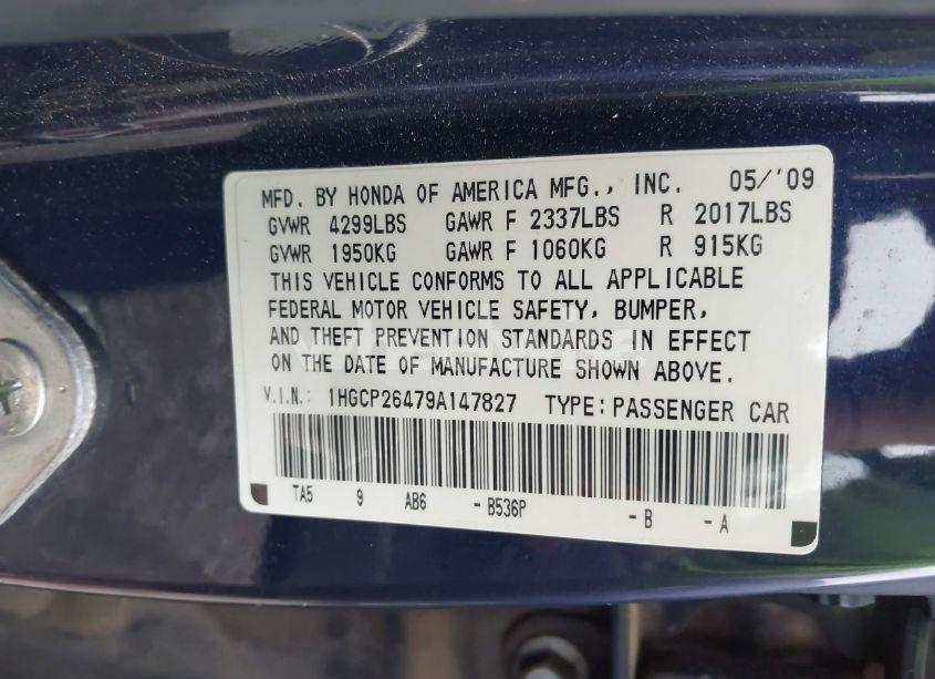 Photo 9 of 2009 Honda Accord 2.4 LX-P (VIN 1HGCP26479A147827)
