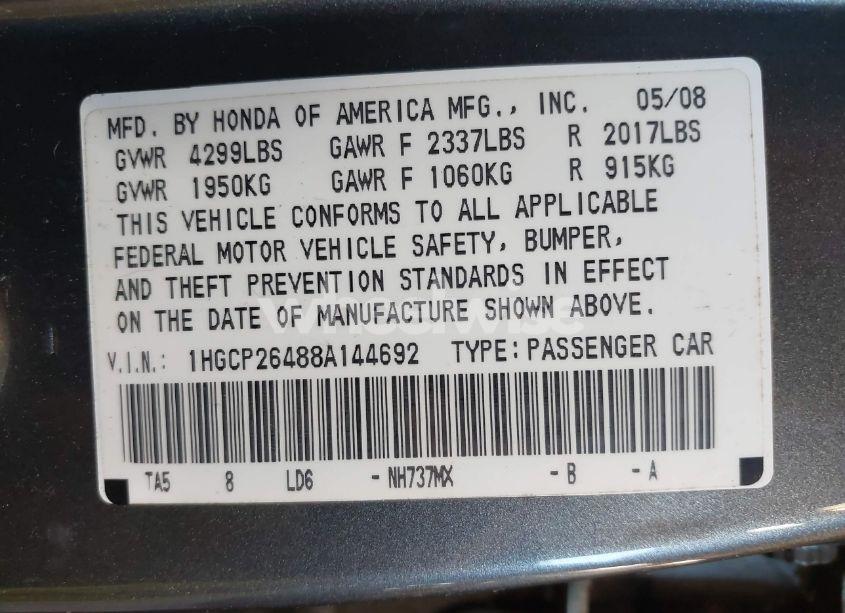 Photo 9 of 2008 Honda Accord 2.4 LX-P (VIN 1HGCP26488A144692)