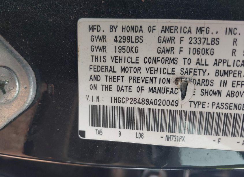 Photo 9 of 2009 Honda Accord 2.4 LX-P (VIN 1HGCP26489A020049)