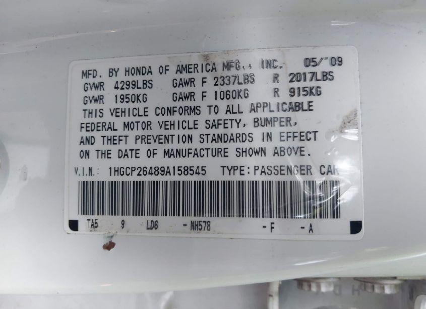 Photo 9 of 2009 Honda Accord 2.4 LX-P (VIN 1HGCP26489A158545)